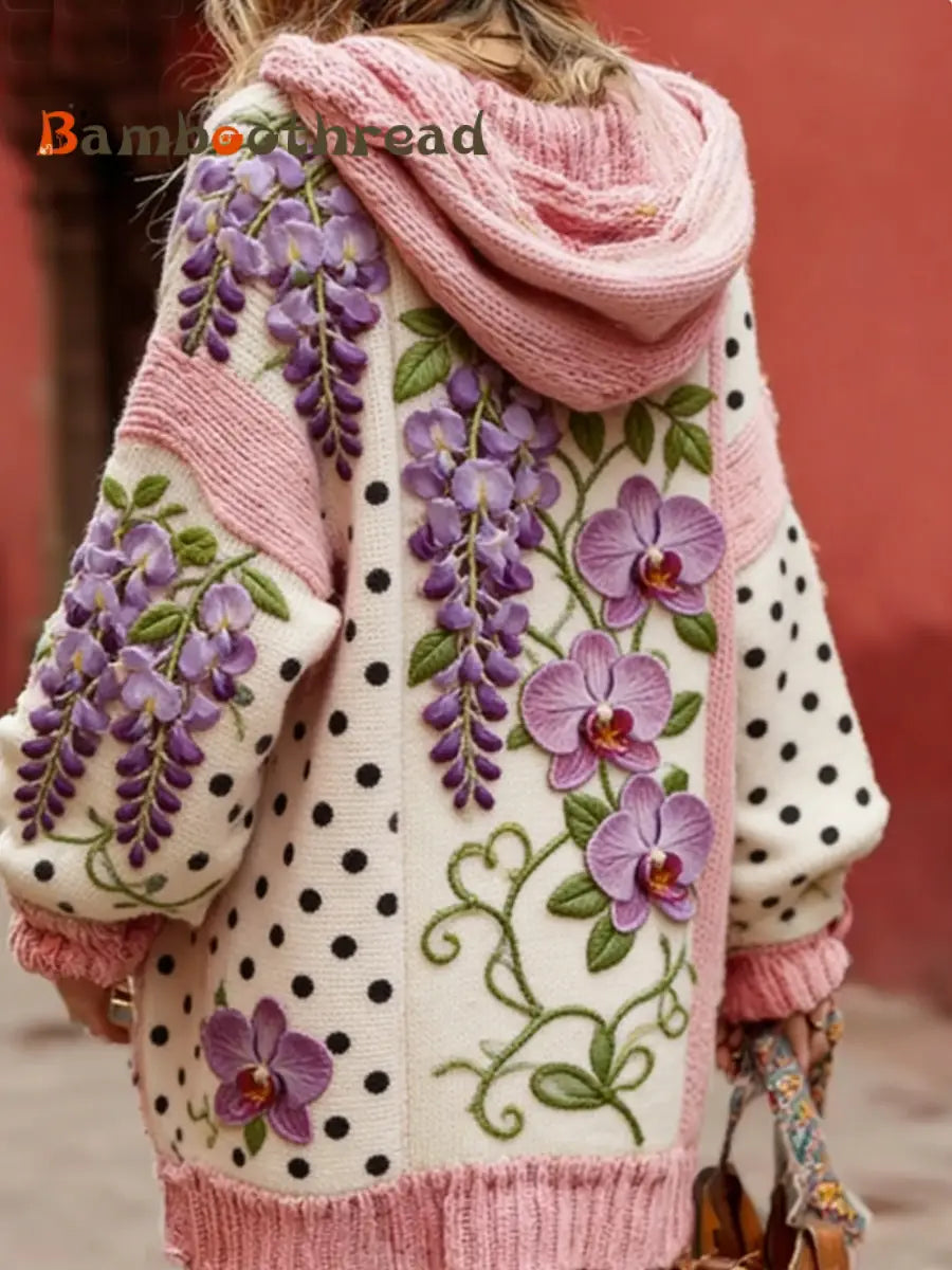 Women’s Breast Cancer Awareness Floral Button Cardigan Hooded Sweater Pink / S