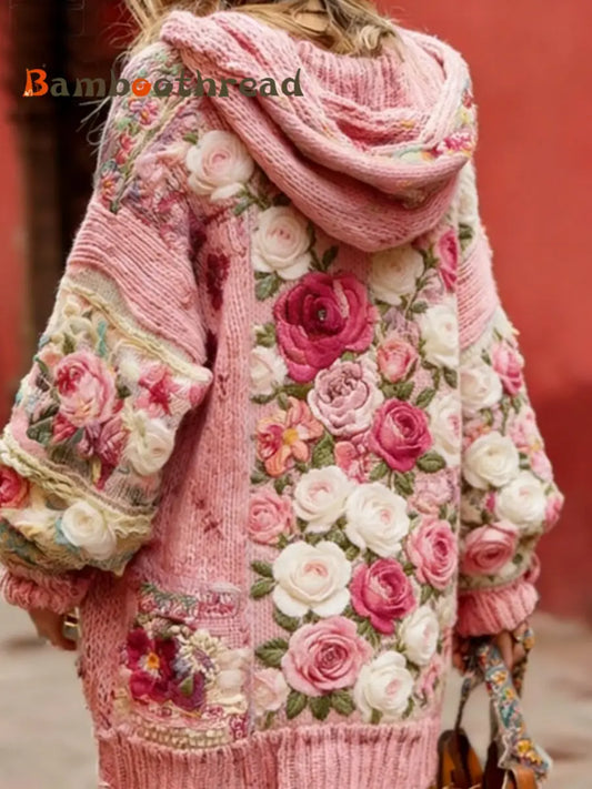 Women’s Breast Cancer Awareness Floral Button Cardigan Hooded Sweater Pink / S