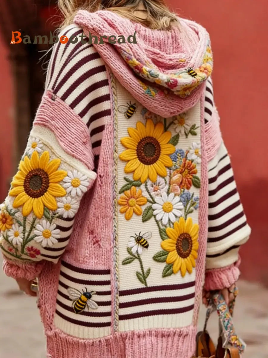 Women’s Breast Cancer Awareness Floral Button Cardigan Hooded Sweater Pink / S