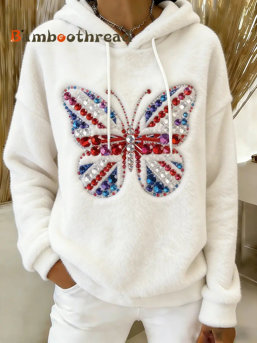 Women’s British Style Print Casual Flannel Hoodie As picture / S