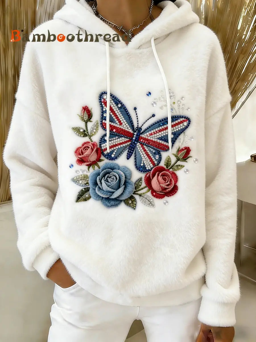 Women’s British Style Print Casual Flannel Hoodie As picture / S