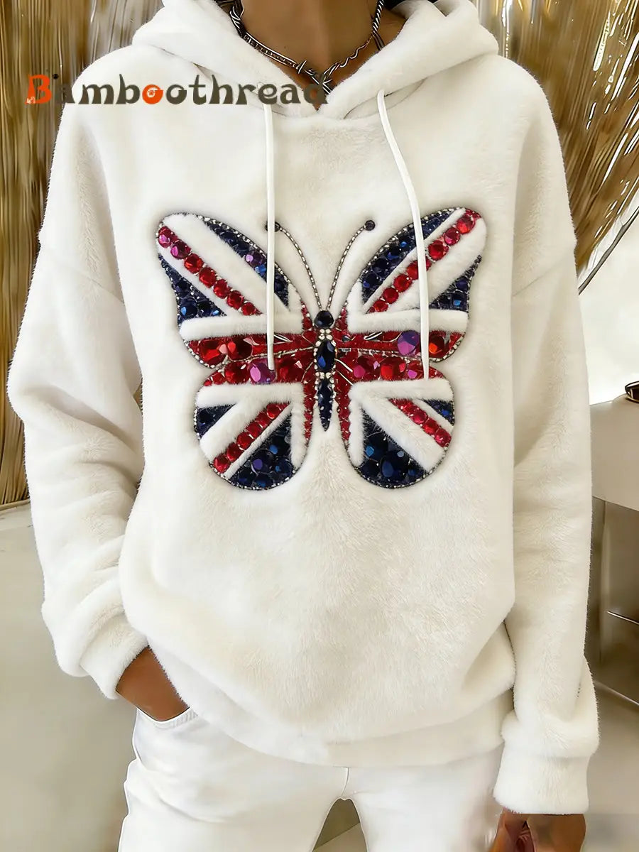 Women’s British Style Print Casual Flannel Hoodie As picture / S