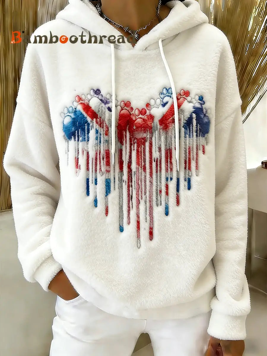 Women’s British Style Print Casual Flannel Hoodie As picture / S