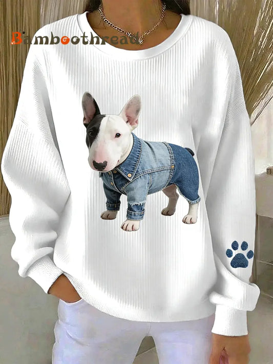 Women’s Bull Terrier Denim Patchwork Casual Sweatshirt A / S