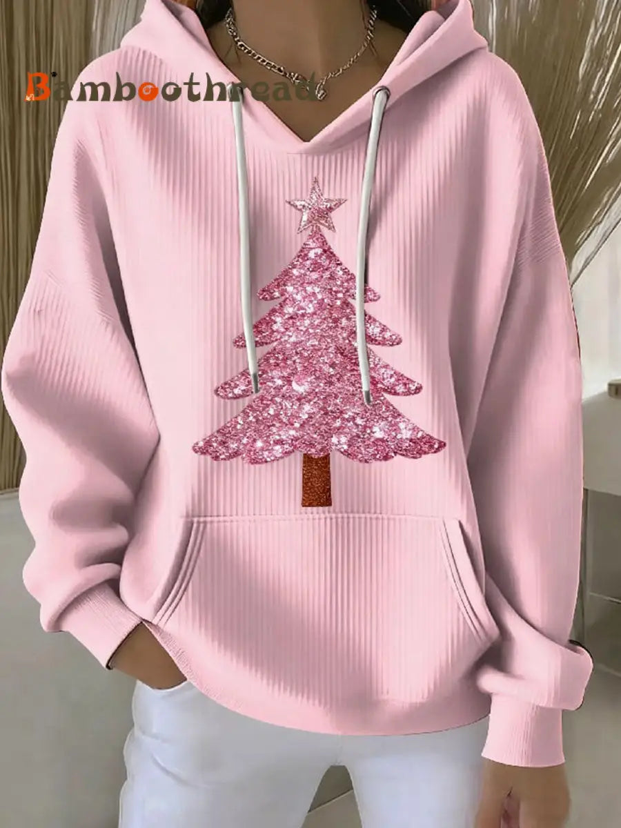 Women’s Casual Christmas Tree Hoodie Pink / S