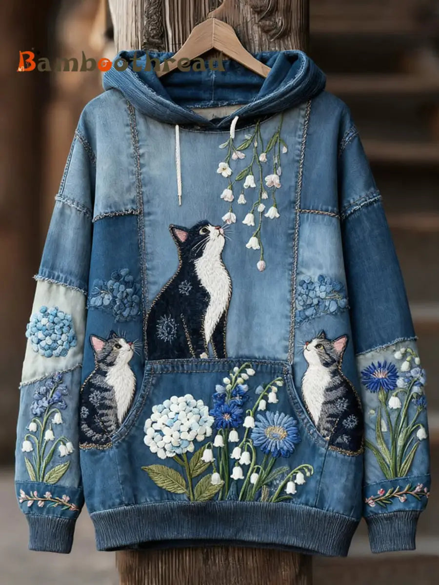 Women’s Casual Patchwork Cat Print Hoodie As picture / S