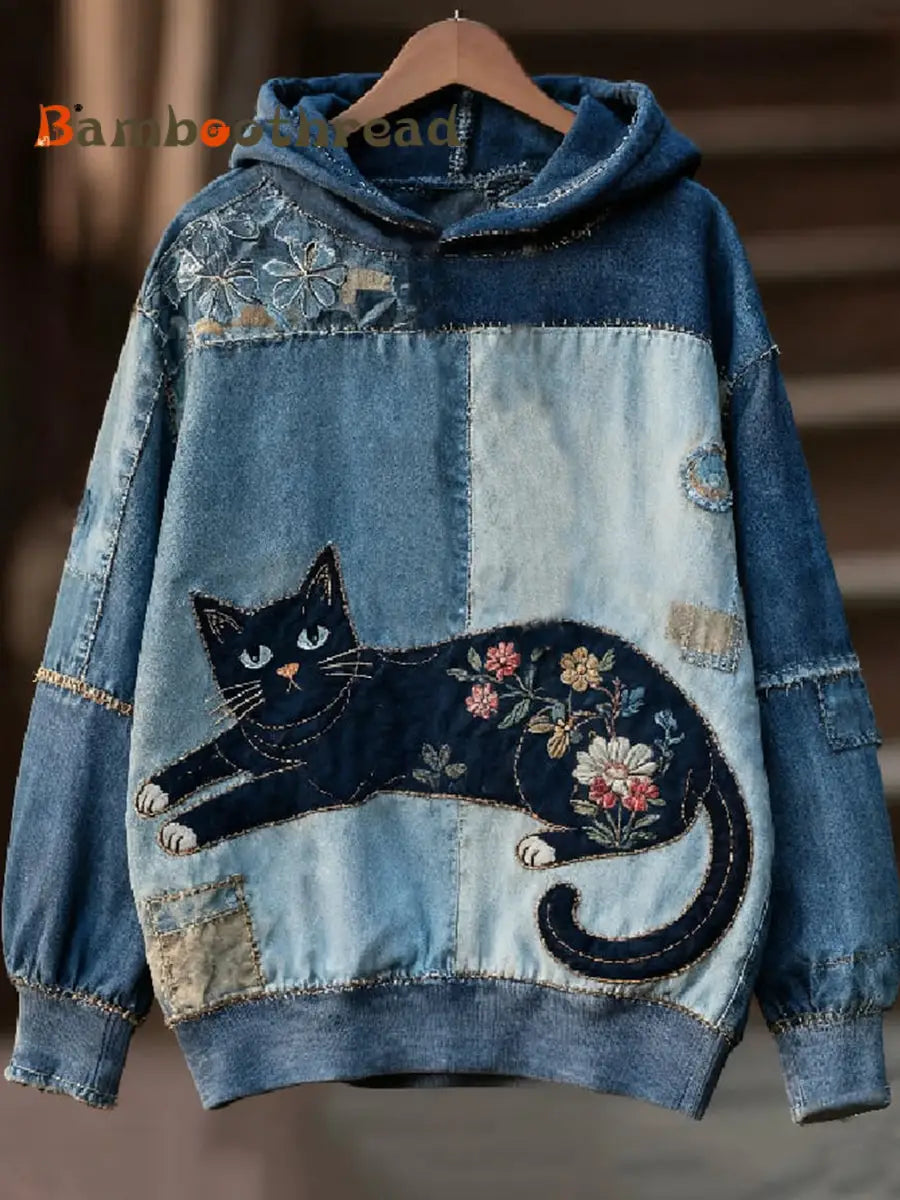 Women’s Casual Patchwork Cat Print Hoodie As picture / S
