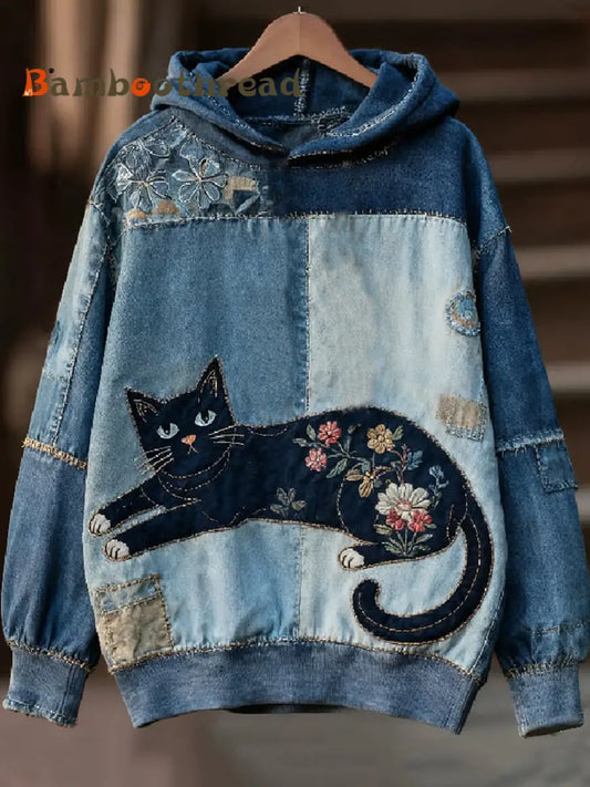 Women’s Casual Patchwork Cat Print Hoodie As picture / S