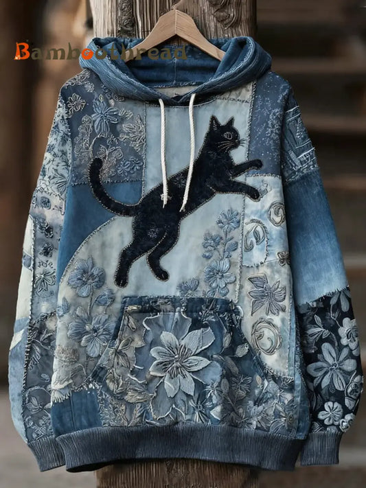 Women’s Casual Patchwork Cat Print Hoodie As picture / S