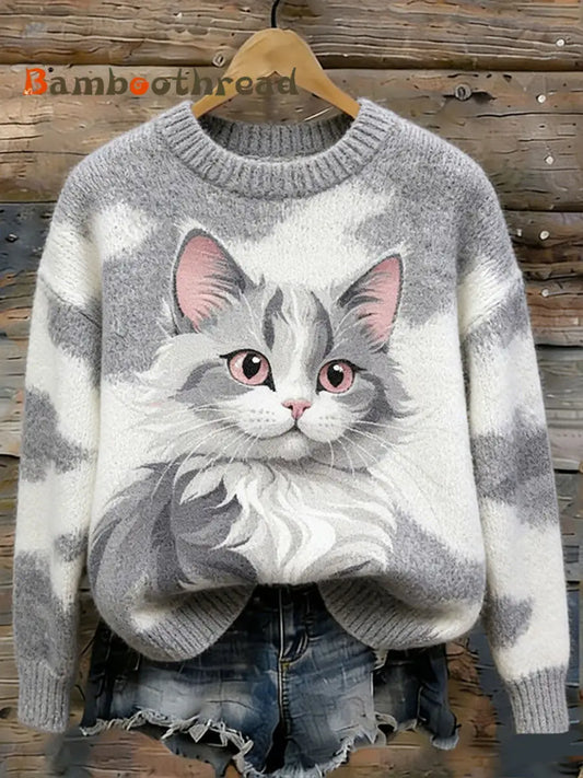 Women’s Cat Art Print Casual Sweatshirt As picture / S