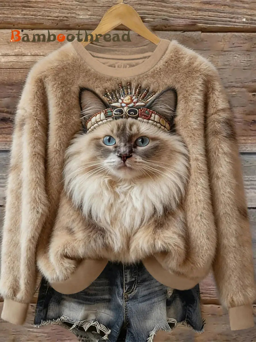 Women’s Cat Art Print Casual Sweatshirt As picture / S