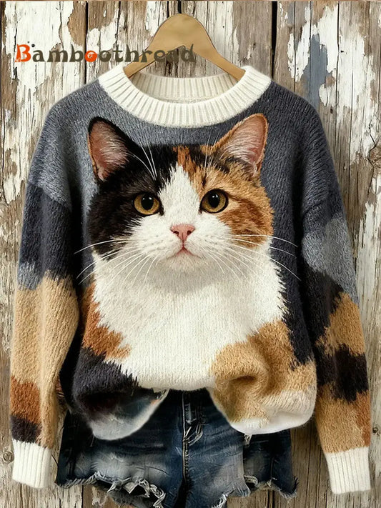 Women’s Cat Art Print Casual Sweatshirt As picture / S