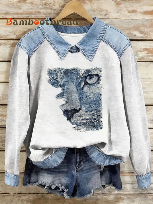 Women’s Cat Art Print Casual Top White / S