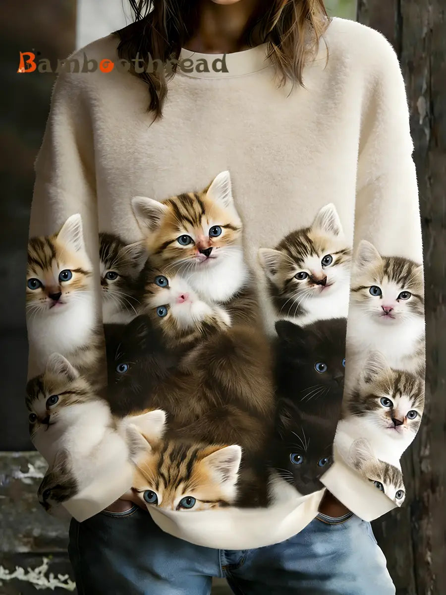 Women’s Cat Art Print Flannel Sweatshirt As picture / S