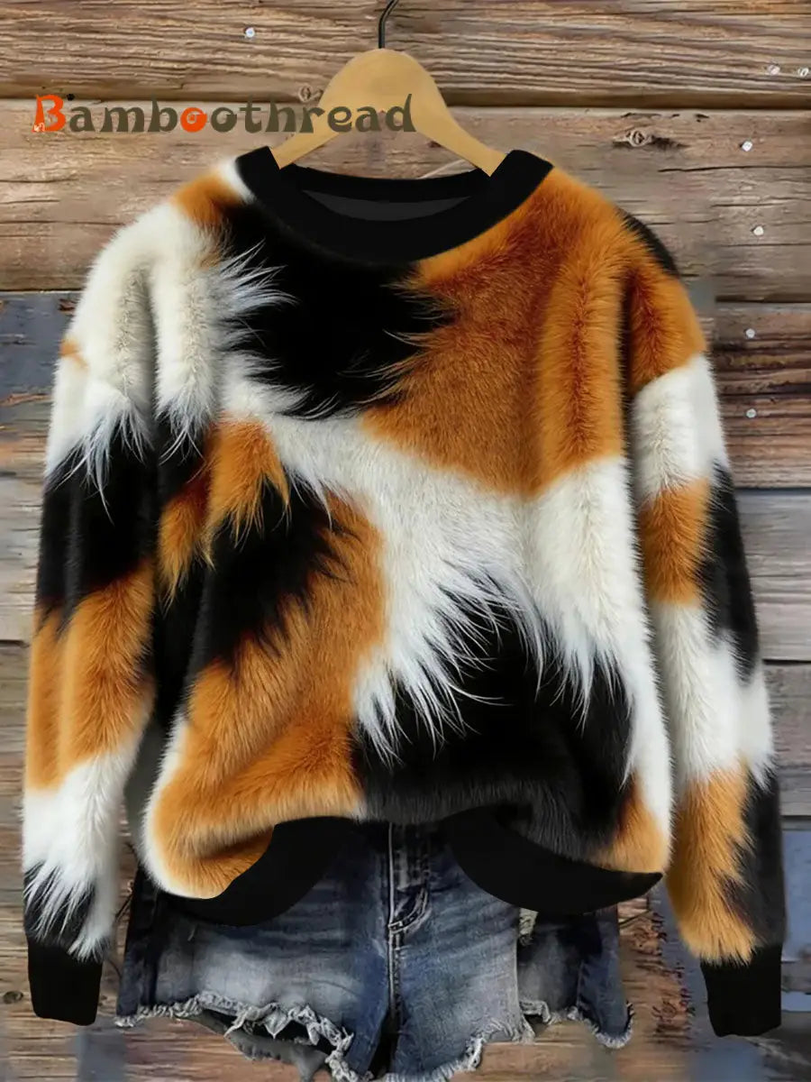 Women’s Cat Design Flannel Sweatshirt As picture / S