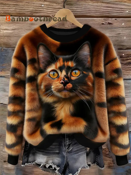 Women’s Cat Design Flannel Sweatshirt As picture / S