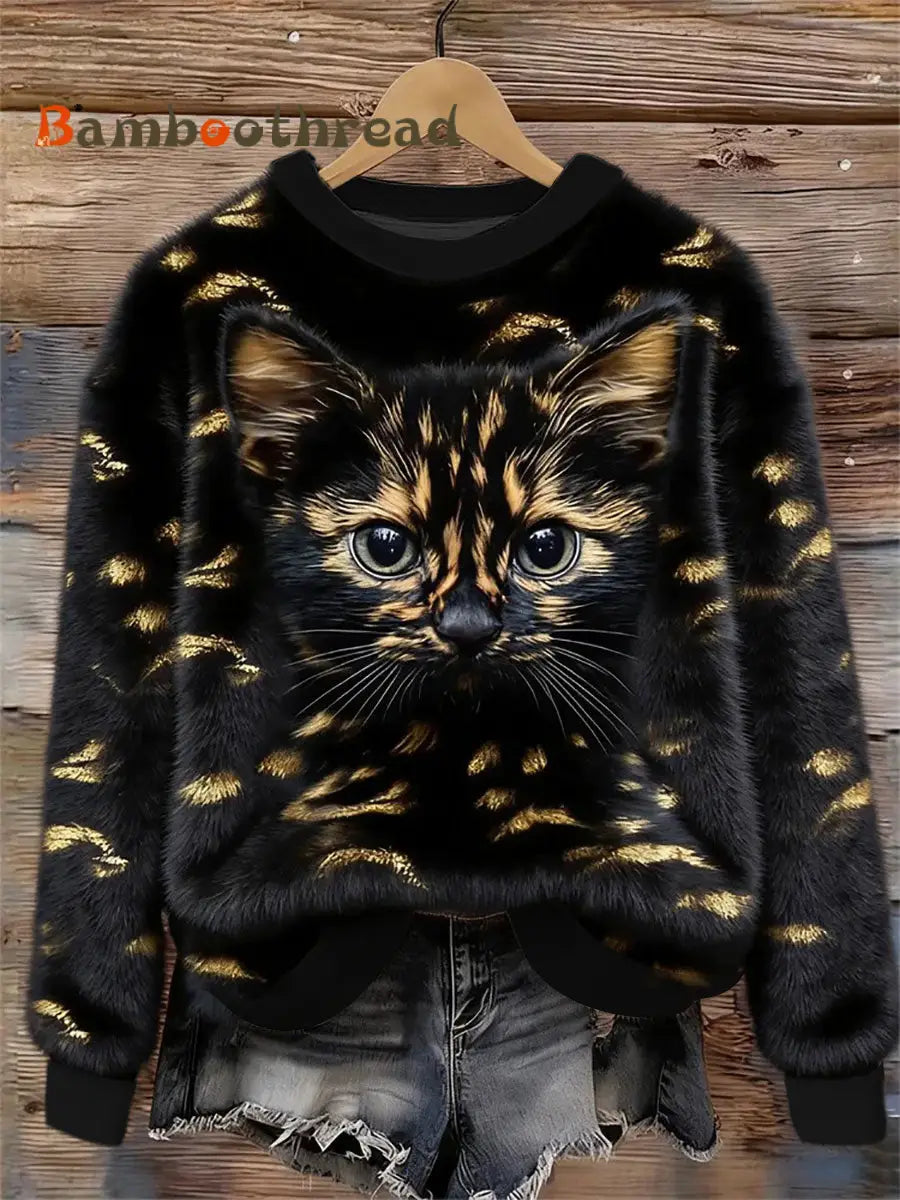 Women’s Cat Design Flannel Sweatshirt As picture / S