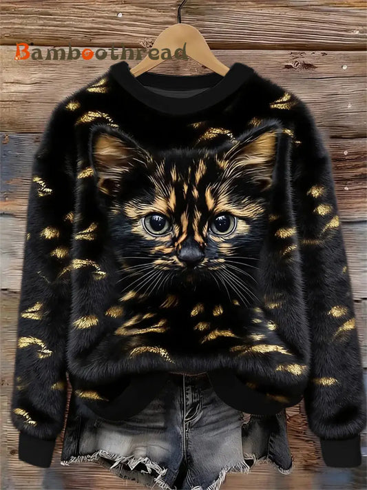 Women’s Cat Design Flannel Sweatshirt As picture / S