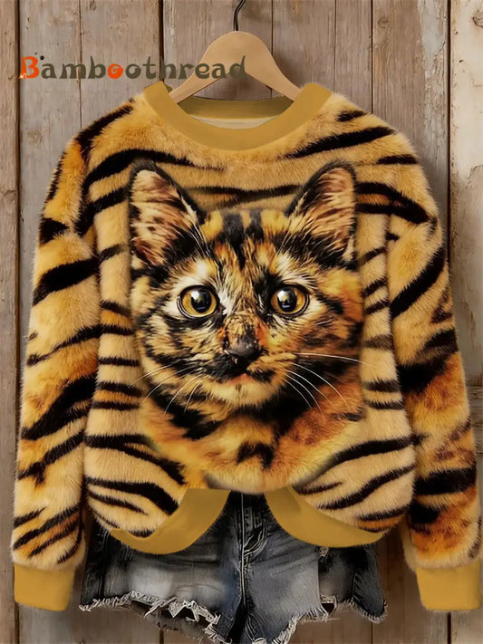 Women’s Cat Design Flannel Sweatshirt As picture / S