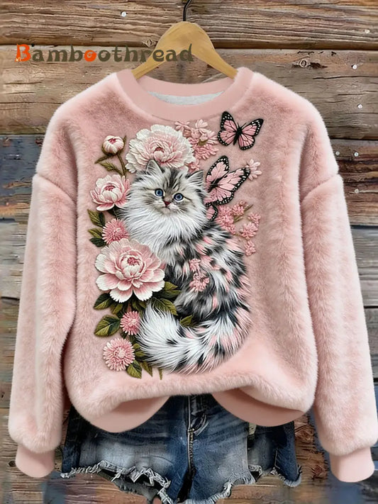 Women’s Cat Flannel Sweatshirts Pink / S