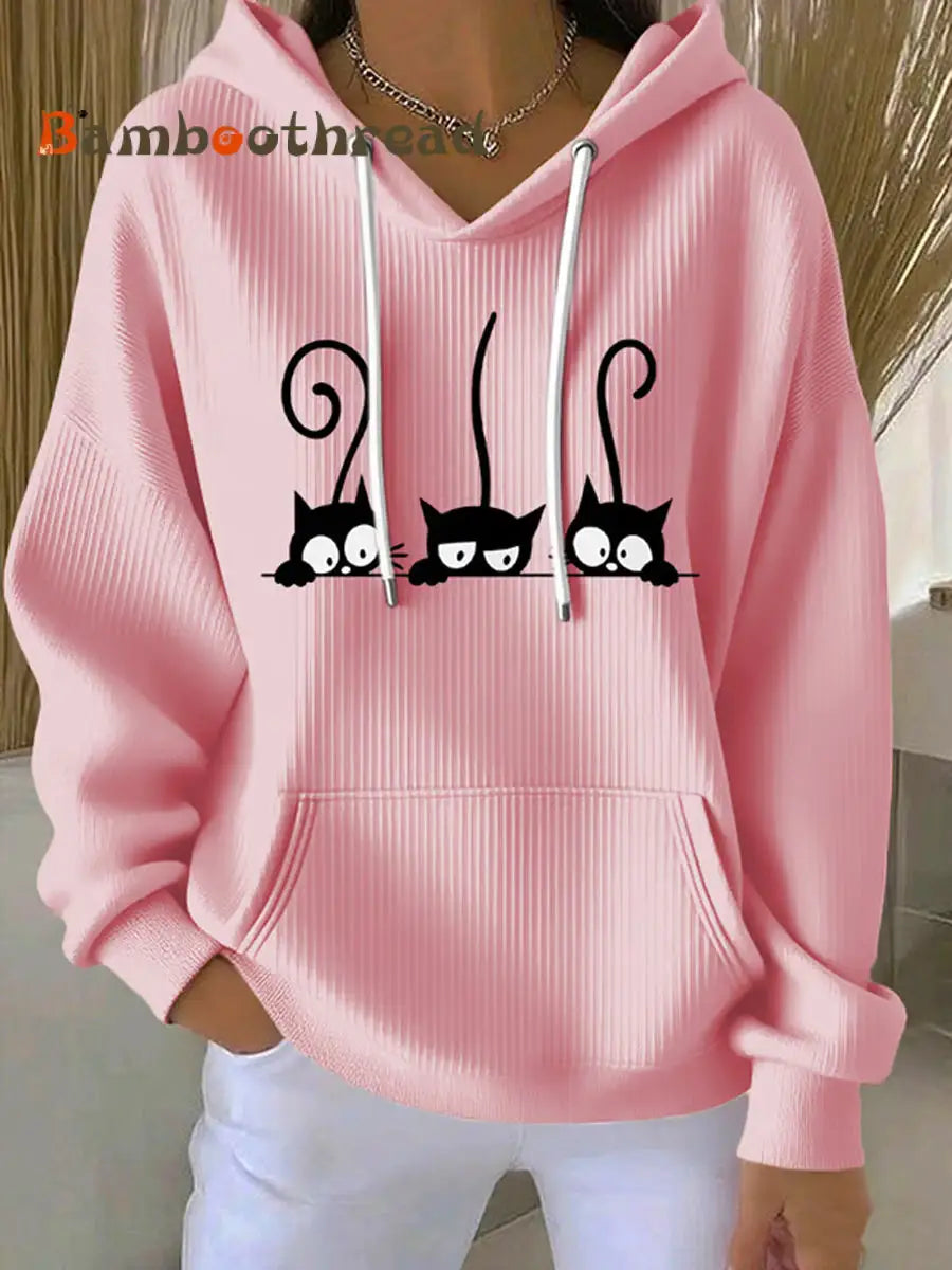Women’s Cat Lover Cute Cat Printed Hoodie Pink / S