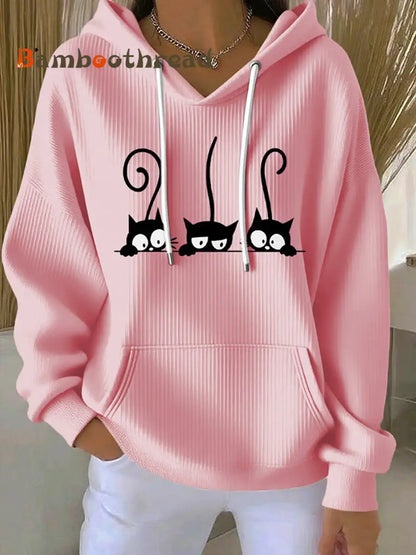 Women’s Cat Lover Cute Cat Printed Hoodie Pink / S