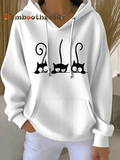 Women’s Cat Lover Cute Cat Printed Hoodie White / S