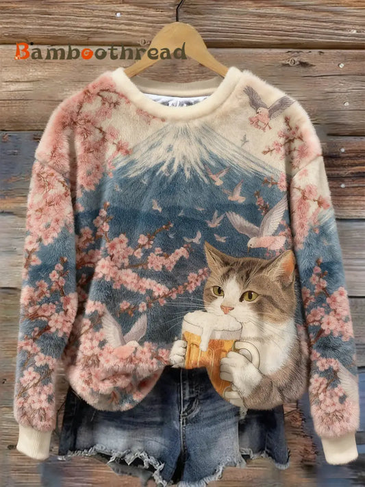 Women’s Cat Print Casual Sweatshirt As picture / S