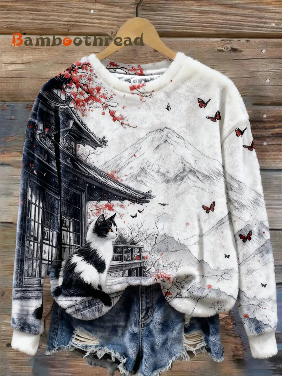 Women’s Cat Print Casual Sweatshirt As picture / S