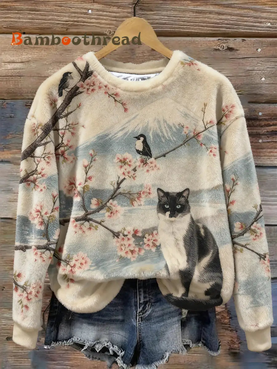 Women’s Cat Print Casual Sweatshirt As picture / S