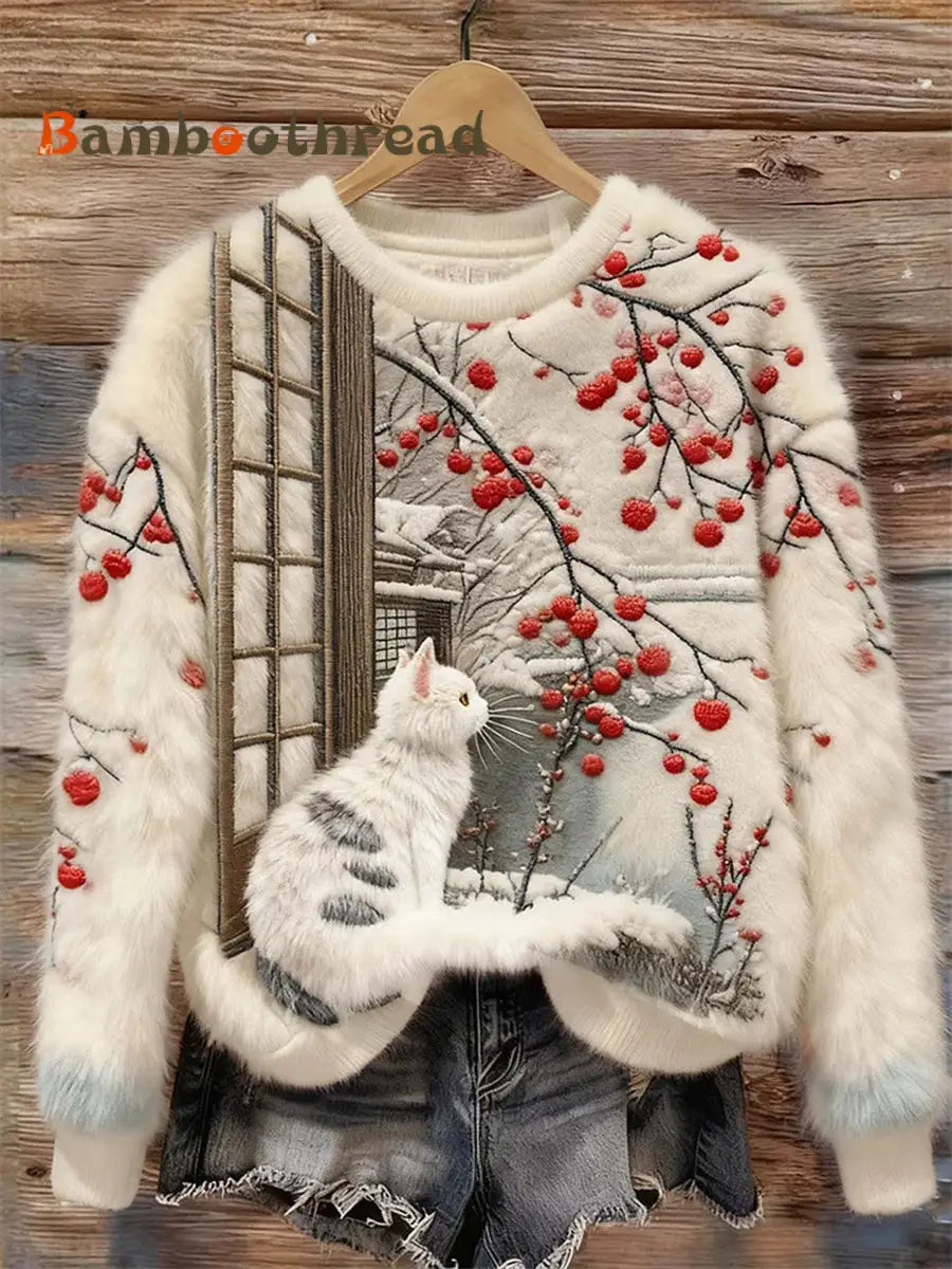 Women’s Cat Print Casual Sweatshirt As picture / S