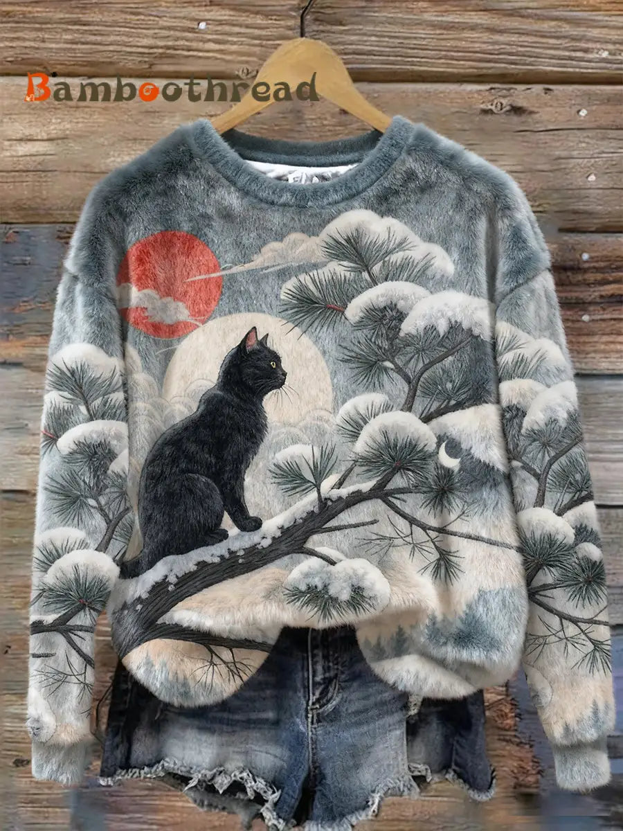 Women’s Cat Print Casual Sweatshirt As picture / S