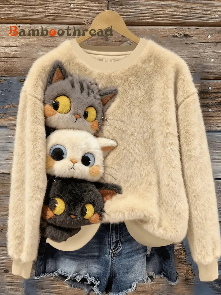 Women’s Cat Print Flannel Hoodie S