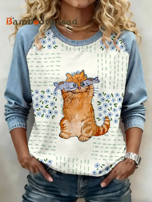 Women’s Cat Print Sweatshirts As picture / S