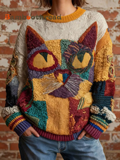 Women’s Cat Print Vintage Tops As picture / S