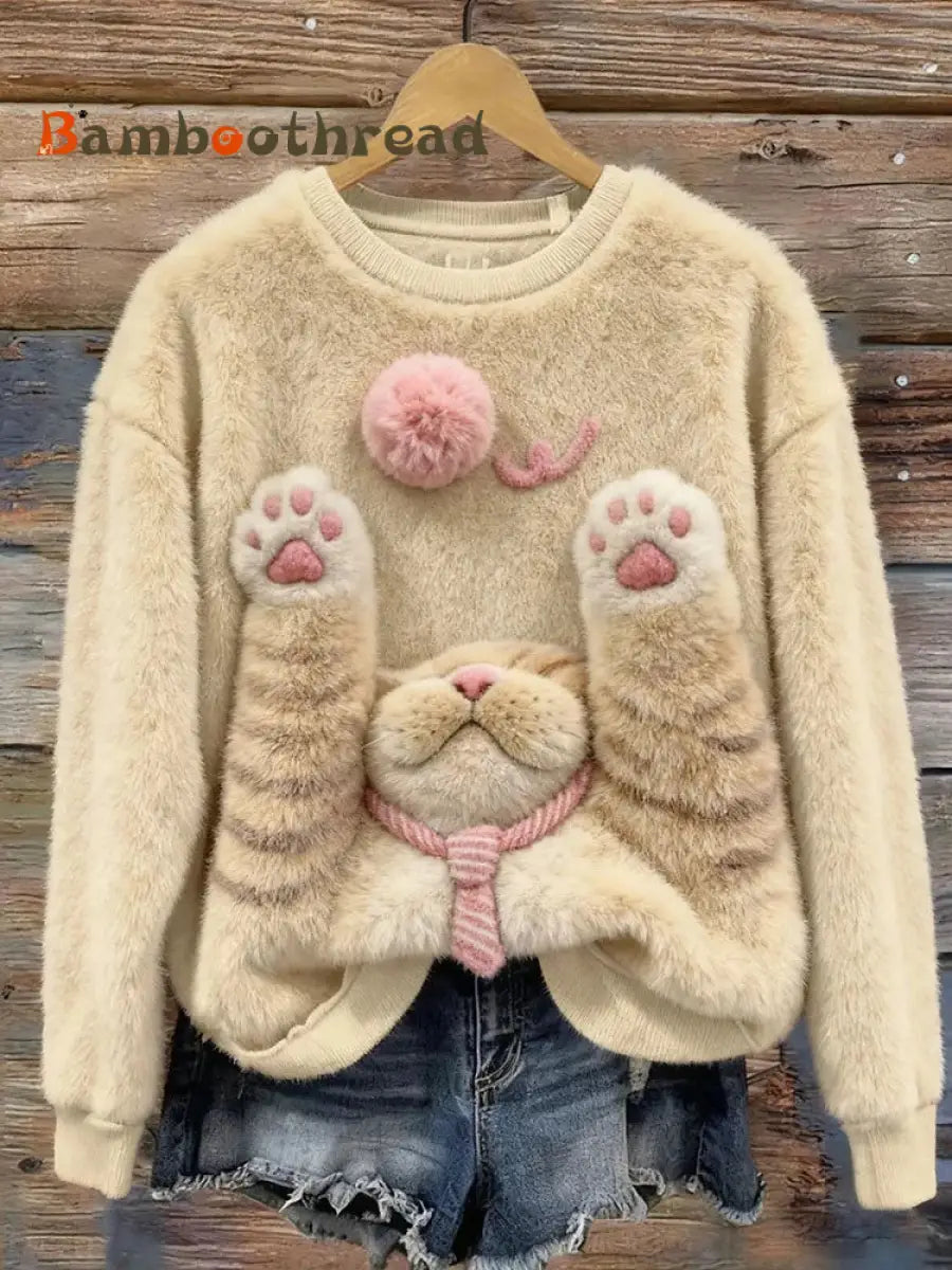 Women’s Cat Printed Sweater As picture / S