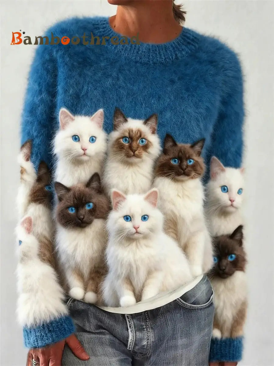 Women’s Cat Printed Sweater As picture / S