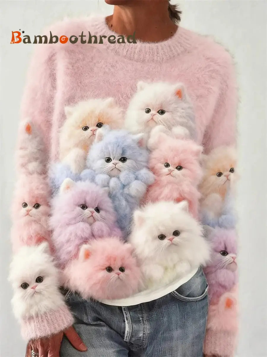 Women’s Cat Printed Sweater As picture / S