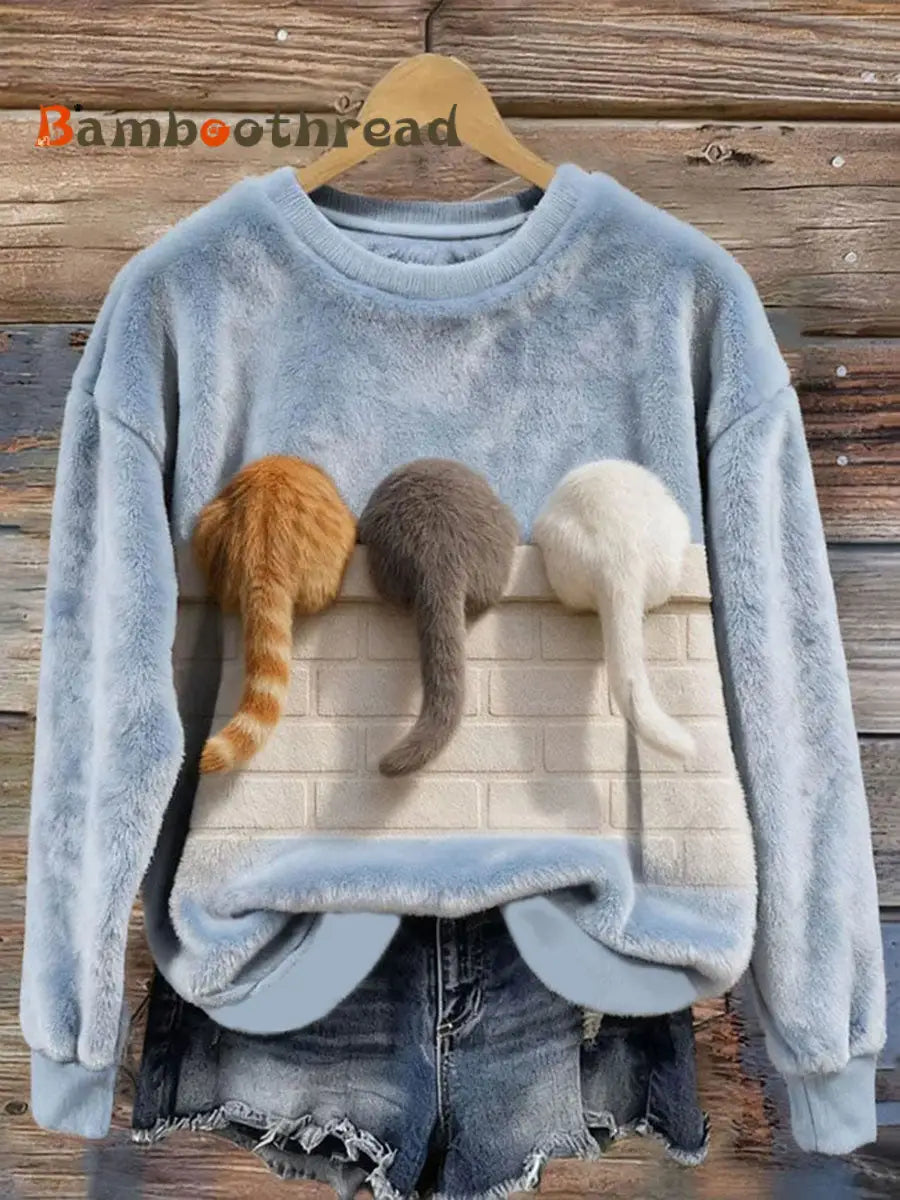 Women’s Cat’s Butt Flannel Hoodie Light Blue / S