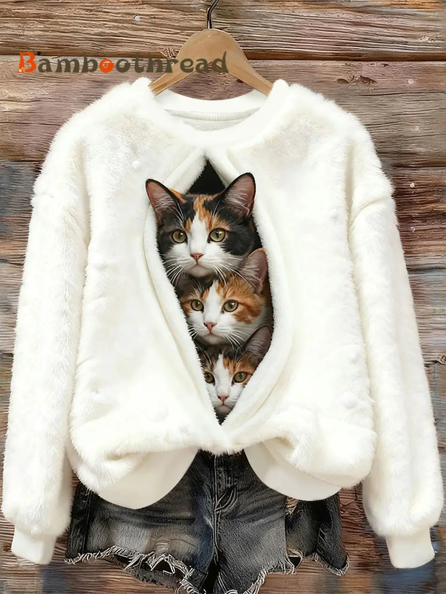 Women’s Cats Flannel Sweatshirts Beige / S