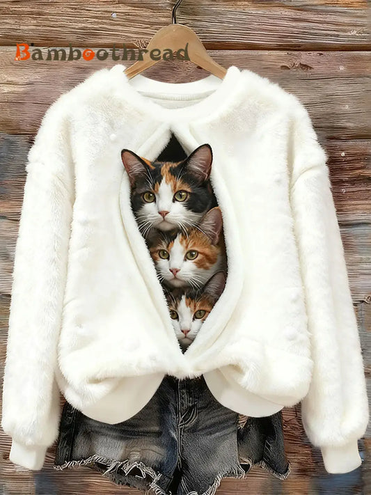 Women’s Cats Flannel Sweatshirts Beige / S