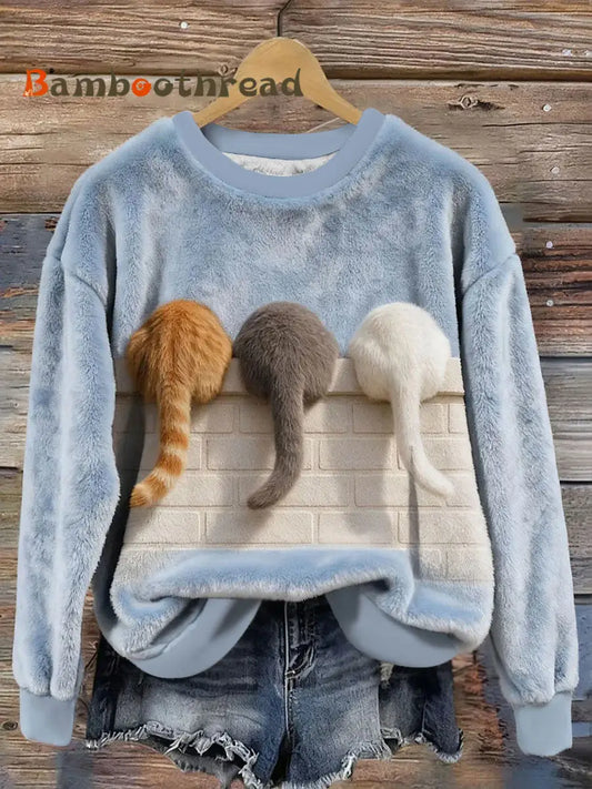 Women’s Cats Flannel Sweatshirts Light Blue / S