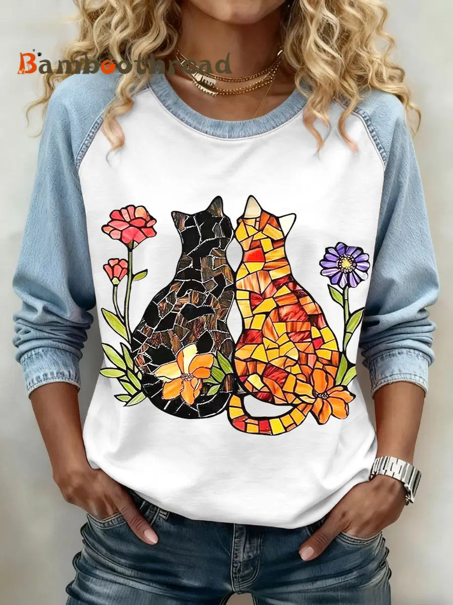 Women’s Cats Print Sweatshirts As picture / S