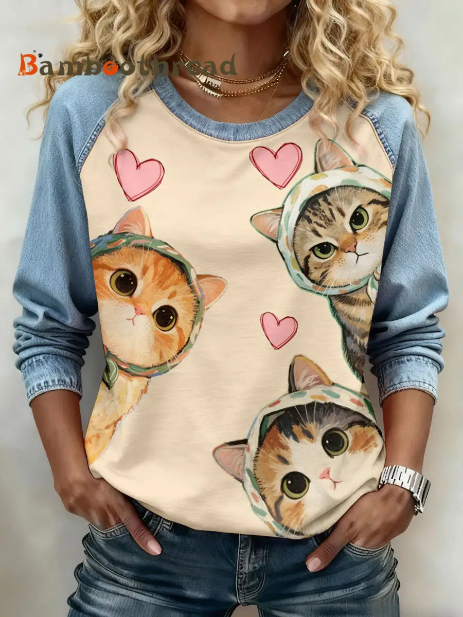 Women’s Cats Print Sweatshirts As picture / S