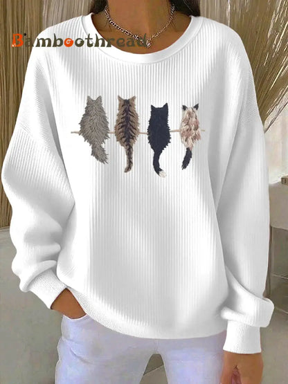 Women’s Cat’s silhouette Printed Hooded Sweatshirt White / S