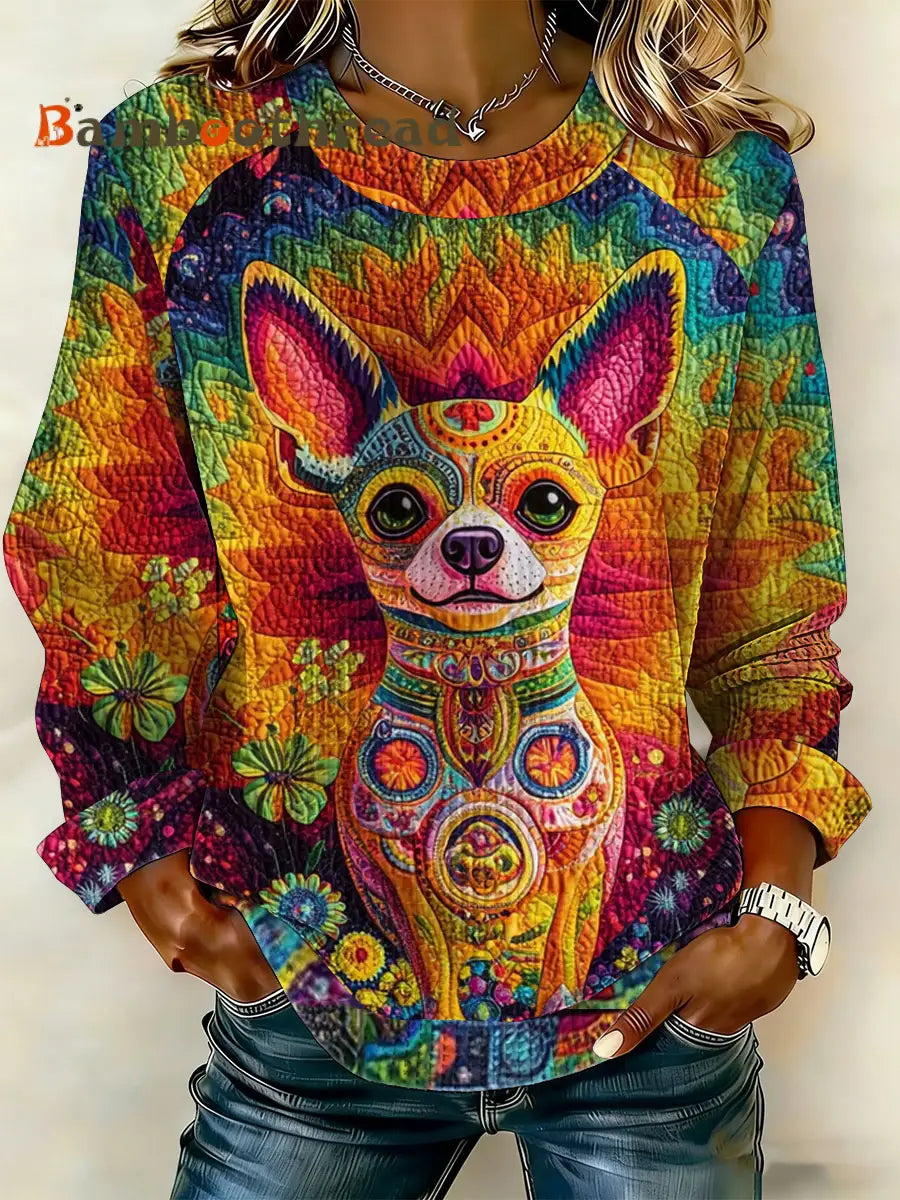 Women’s Chihuahua Printed Patchwork Top As picture / S