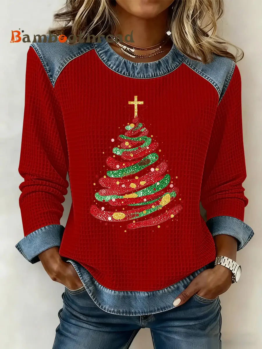 Women’s Christmas Belief Print Waffle Sweatshirt Red / S