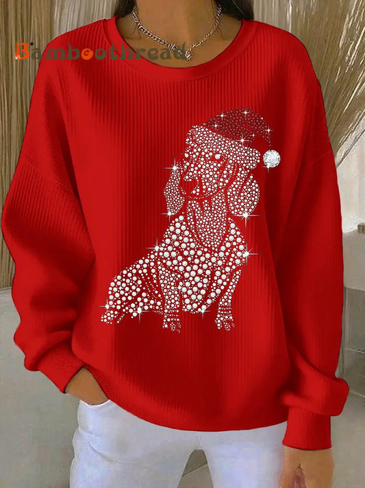 Women’s Christmas Crew Neck Ribbed Sweatshirt Red / S
