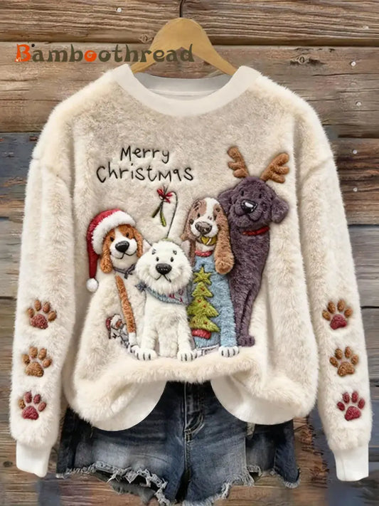 Women’s Christmas Cute And Funny Dog Pattern Flannel Hoodie As picture / S