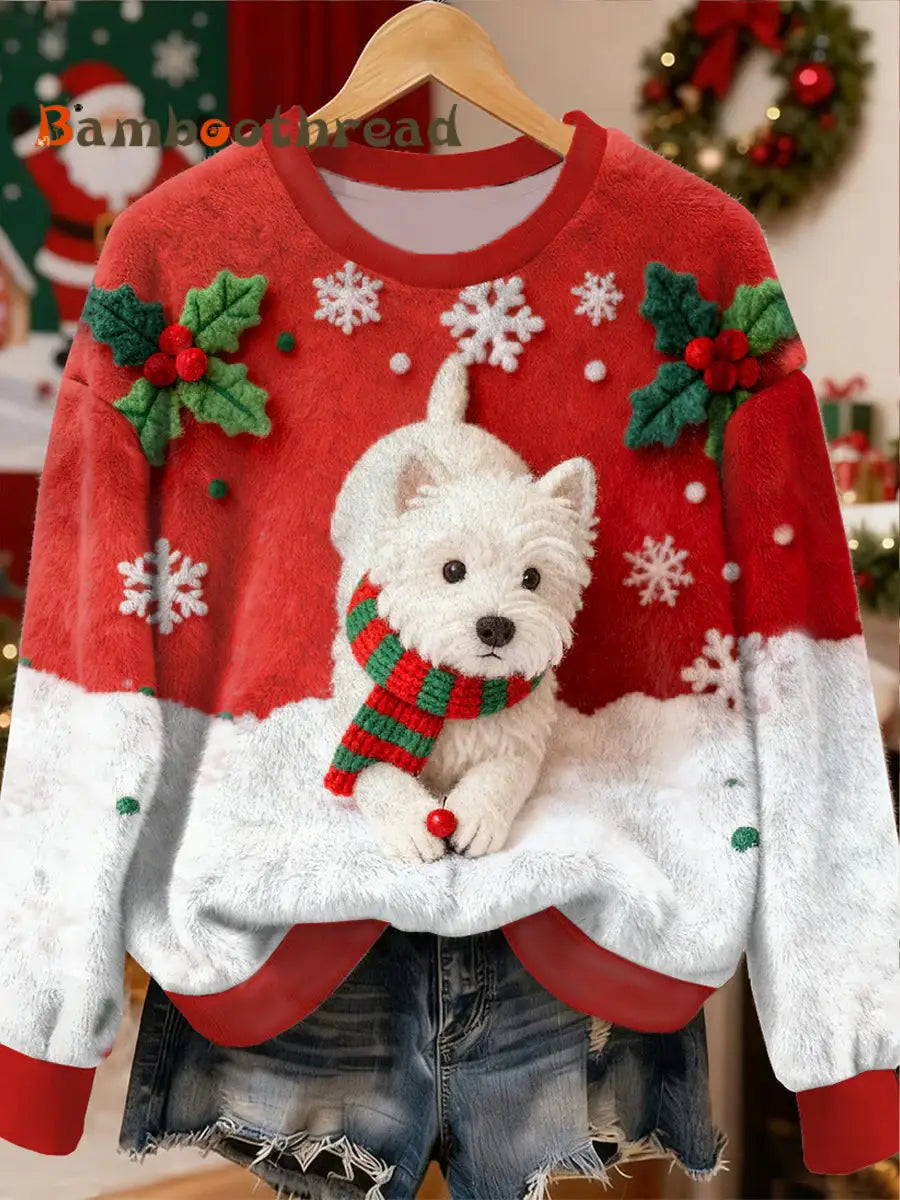 Women’s Christmas Cute Dog Pattern Flannel Hoodie As picture / S